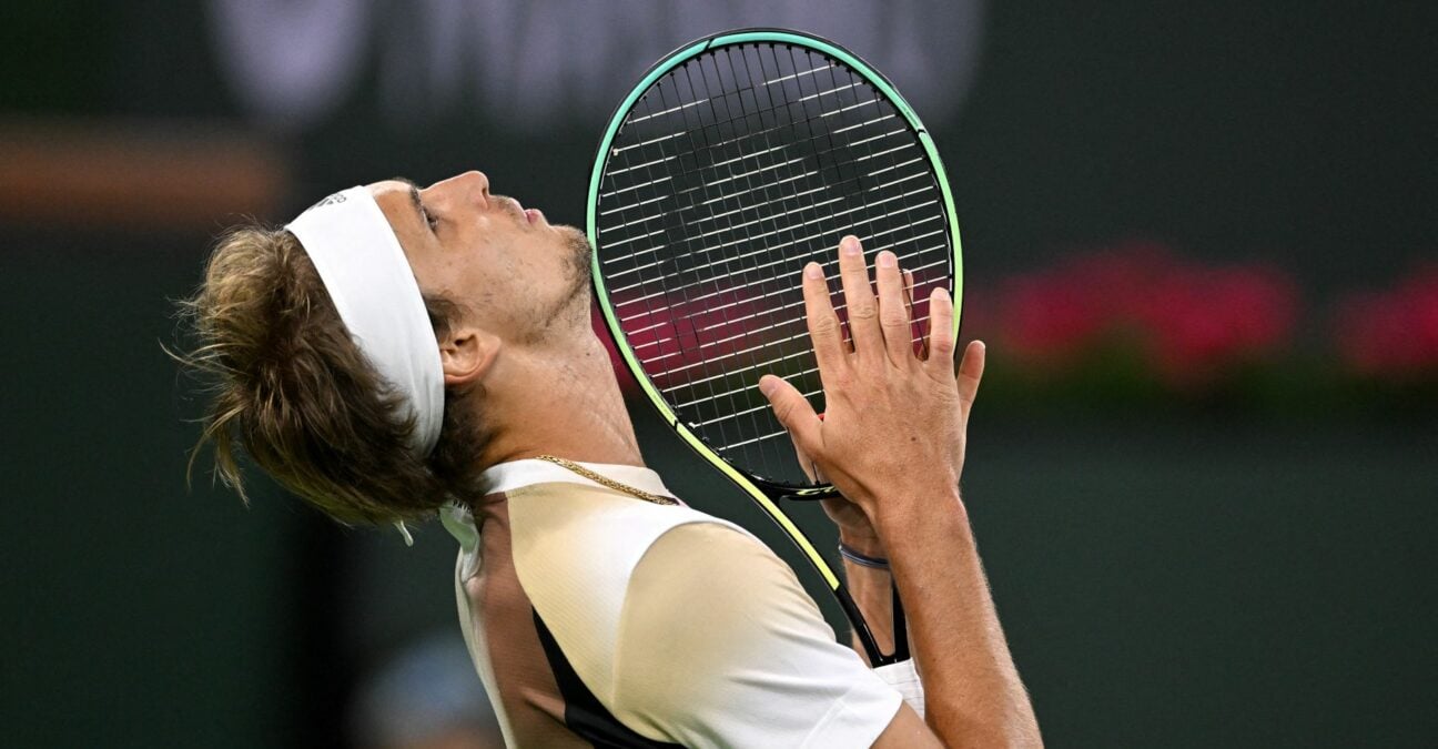 Alexander Zverev (GER) reacts after missing a point in his second round match against Tommy Paul (USA) at the BNP Paribas Open at the Indian Wells Tennis Garden.