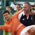 Novak Djokovic with Marian Vajda, right, Gebhard Gritsch and Miljan Amanovic.