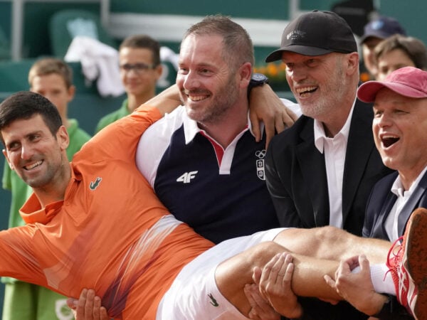 Novak Djokovic with Marian Vajda, right, Gebhard Gritsch and Miljan Amanovic.
