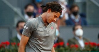 Dominic Thiem at the Mutua Madrid Open 2021 at La Caja Magica in May 2021 in Madrid, Spain.