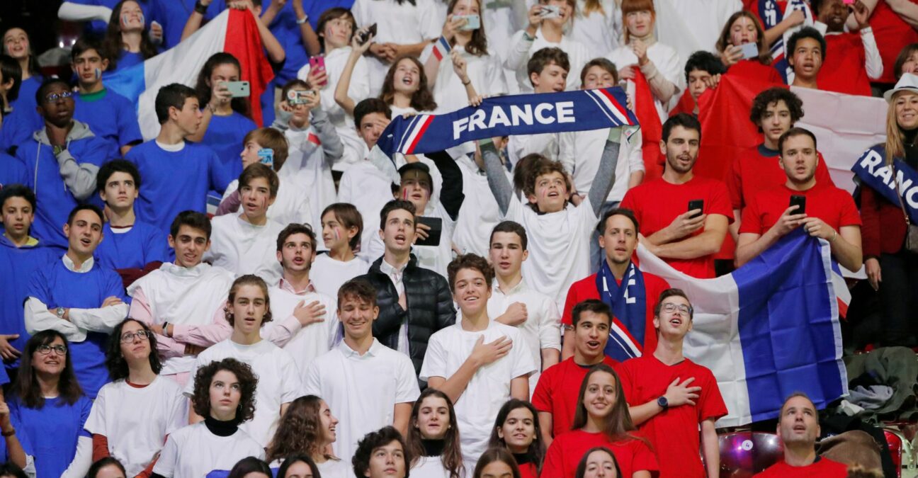 France fans before the match between France's Jo-Wilfried Tsonga and Serbia's Filip Krajinovic