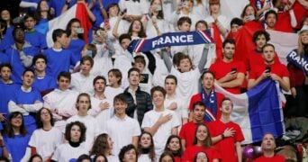 France fans before the match between France's Jo-Wilfried Tsonga and Serbia's Filip Krajinovic