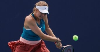 Linda Fruhvirtova at the Miami Open at Hard Rock Stadium.