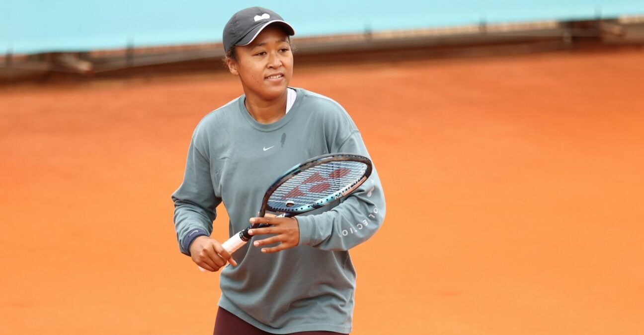 Naomi Osaka of Japan practice during the Mutua Madrid Open 2022 celebrated at La Caja Magica on April 27, 2022, in Madrid
