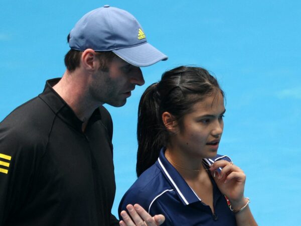 Britain's Emma Raducanu with coach Torben Beltz during a practice at the 2022 Australian Open