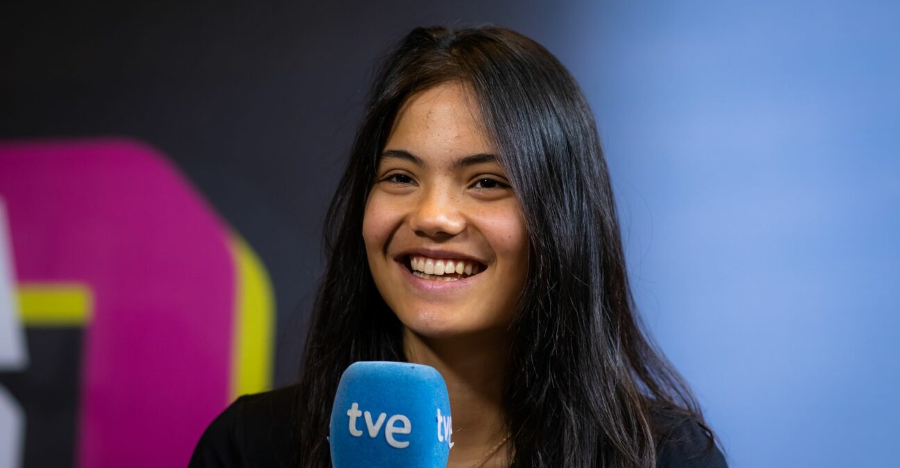 Emma Raducanu of Great Britain talks to the media ahead of the 2022 Mutua Madrid Open WTA 1000 tennis tournament