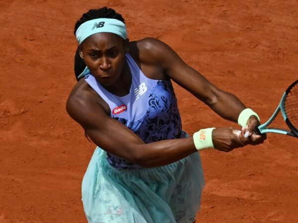 Coco Gauff of the U.S. in action during her fourth round match against Belgium's Elise Mertens at the French Open