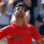 Serbia's Novak Djokovic celebrates winning his third round match against Slovenia's Aljaz Bedene at the French Open