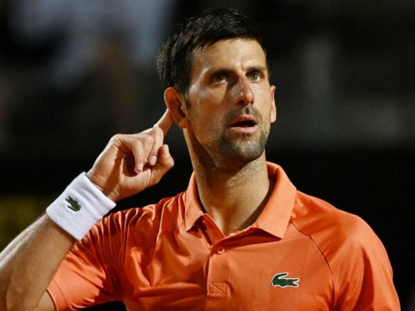 Serbia's Novak Djokovic celebrates winning his quarter final match against Canada's Felix Auger Aliassime at the Italian Open in Rome