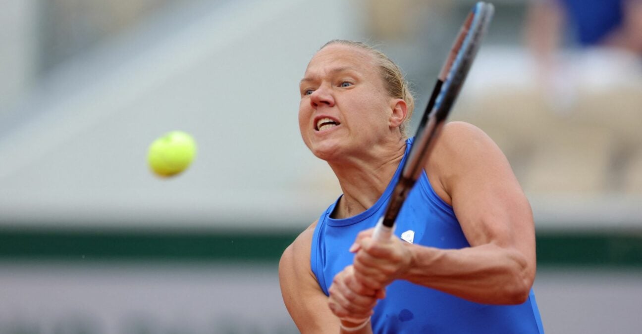 Estonia's Kaia Kanepi in action during her first round match against Spain's Garbine Muguruza at Roland-Garros