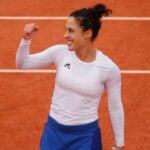 Martina Trevisan celebrates during her fourth round match at Roland-Garros 2020
