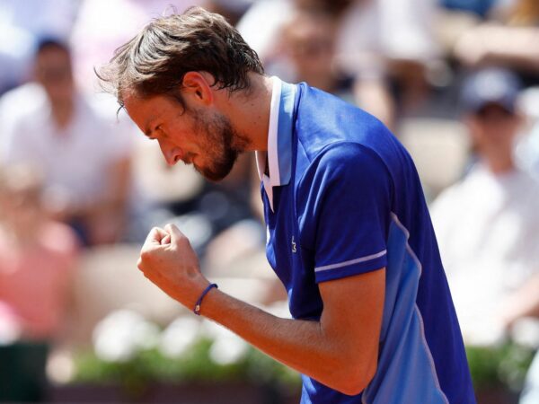 Russia's Daniil Medvedev celebrates after winning his third round match against Serbia's Miomir Kecmanovic at the French Open