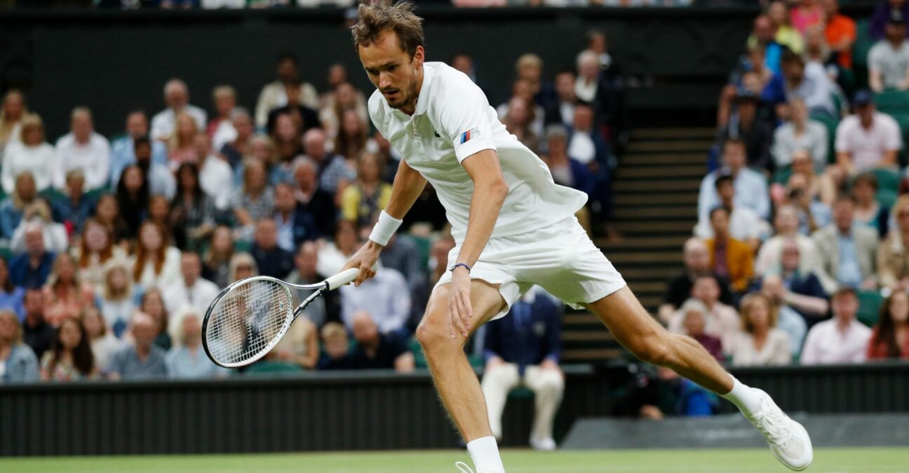 Russia's Daniil Medvedev in action during his fourth round match at Wimbledon