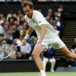 Russia's Daniil Medvedev in action during his fourth round match at Wimbledon