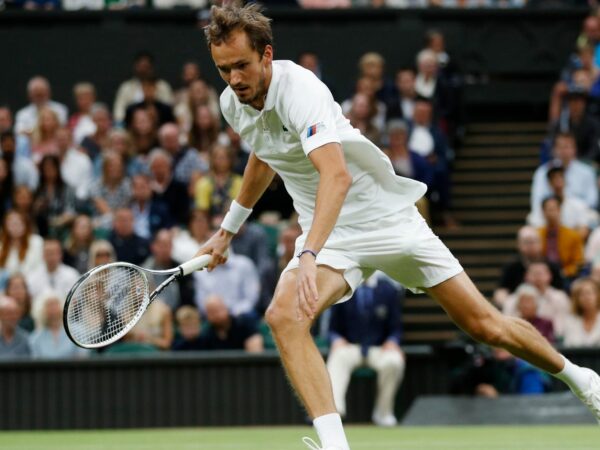 Russia's Daniil Medvedev in action during his fourth round match at Wimbledon