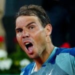 Spain's Rafael Nadal celebrates after winning his second round match against Serbia's Miomir Kecmanovic