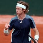 Russia's Andrey Rublev in action during his first round match against South Korea's Kwon Soon-woo at Roland Garros 2022