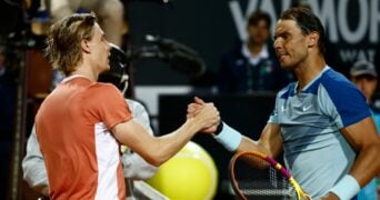 Canada's Denis Shapovalov after winning his third round match against Spain's Rafael Nadal