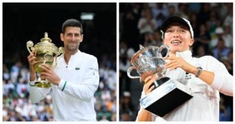 Novak Djokovic at Wimbledon 2021 and Iga Swiatek at Roland Garros 2022 Image Credit: Antoine Couvercelle / Panoramic; Federico Pestellini / Panoramic