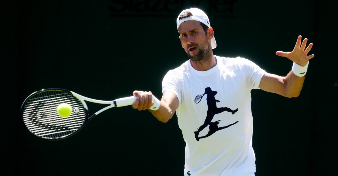 Novak Djokovic during practice at Wimbledon