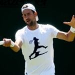 Novak Djokovic during practice at Wimbledon