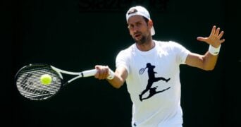 Novak Djokovic during practice at Wimbledon