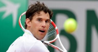 Dominic Thiem in action during his first round match at Roland Garros