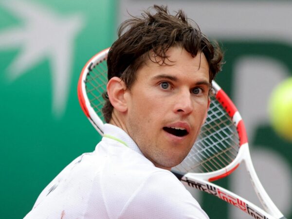 Dominic Thiem in action during his first round match at Roland Garros
