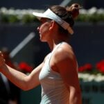 Romania's Simona Halep and Australia's Ashleigh Barty shake hands after their quarter final match at the Madrid Open 2019