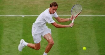 Russia's Daniil Medvedev in action at Wimbledon in 2019