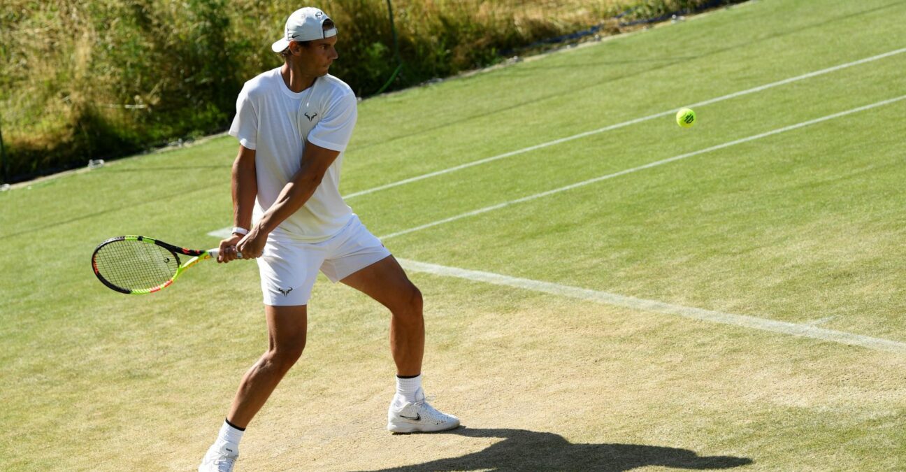 Spain's Rafael Nadal during a practice session at Wimbledon in 2019
