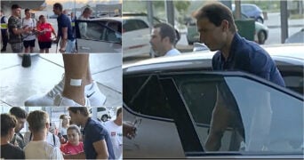 Nadal with post-surgery crutches, Majorque