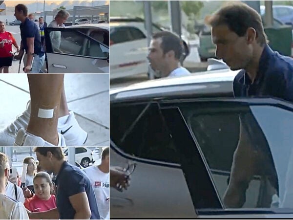 Nadal with post-surgery crutches, Majorque