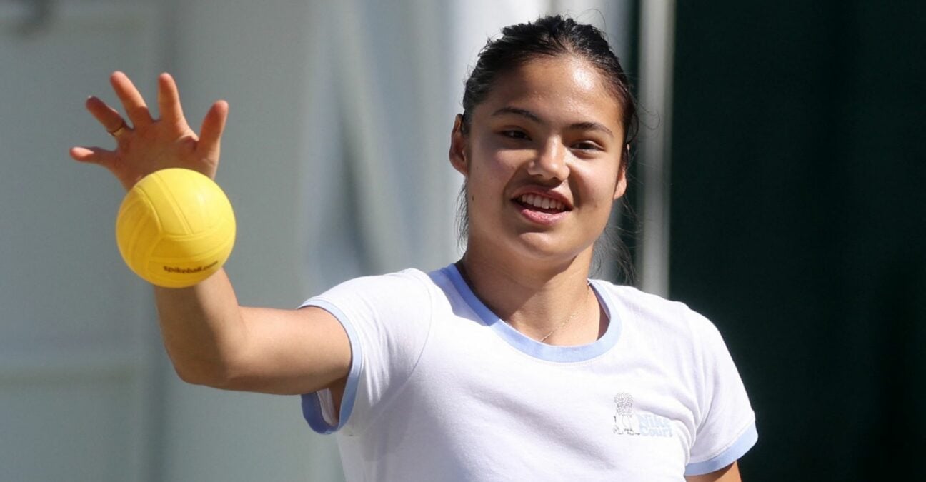 Britain's Emma Raducanu plays 'Spikeball' ahead of Wimbledon