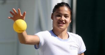 Britain's Emma Raducanu plays 'Spikeball' ahead of Wimbledon