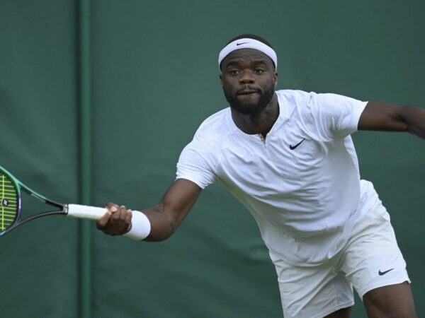 Frances Tiafoe of the U.S. in action during his first round match at Wimbledon