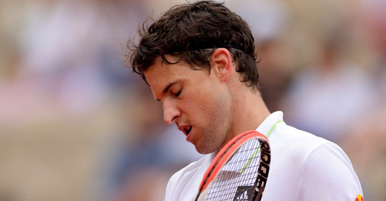 Dominic Thiem in action during his first round match at Roland Garros in 2022