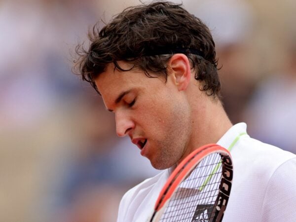 Dominic Thiem in action during his first round match at Roland Garros in 2022