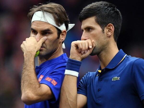 Djokovic and Federer at the Laver Cup in 2018