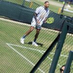 Djokovic and Kyrgios at the practice courts ahead of their Wimbledon final