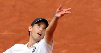 Dominic Thiem in action during his first round match at Roland Garros in 2022