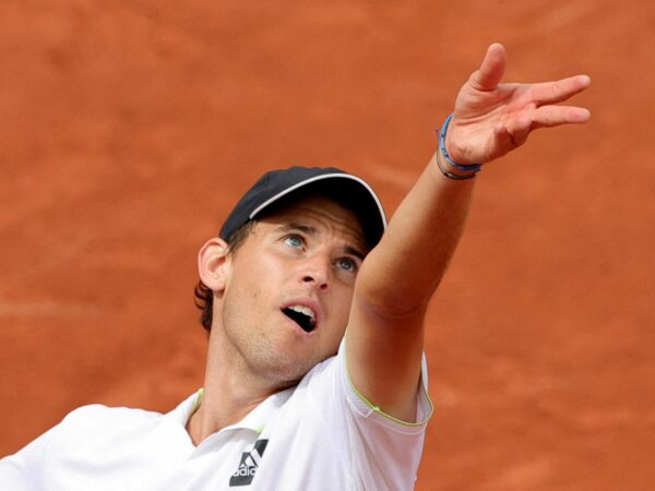 Dominic Thiem in action during his first round match at Roland Garros in 2022