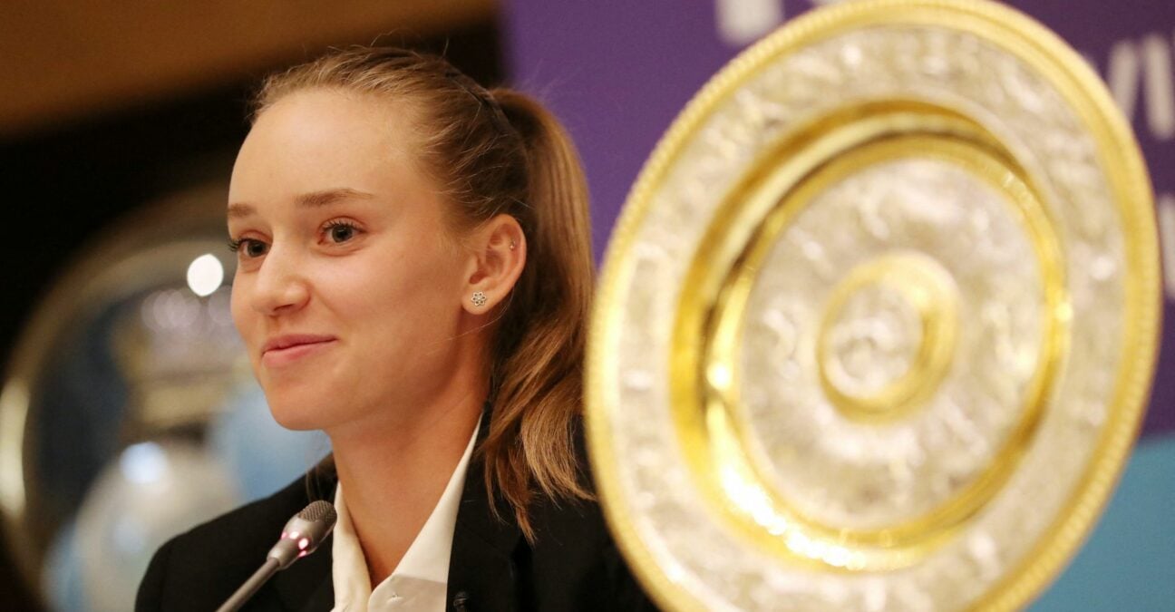 Elena Rybakina attends a press conference in Nur Sultan in 2022