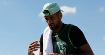 Australia's Nick Kyrgios during practice at Wimbledon 2022