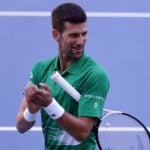 Novak Djokovic performs during the opening of a regional tennis centre in Visoko, Bosnia and Herzegovina