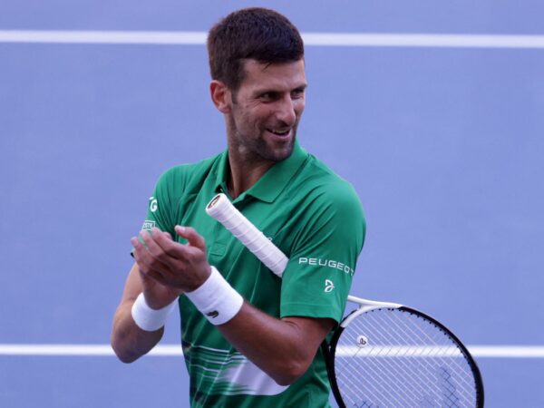 Novak Djokovic performs during the opening of a regional tennis centre in Visoko, Bosnia and Herzegovina