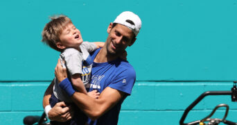 Novak Djokovic and his son Stefan, 2019