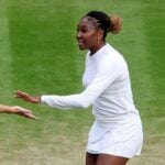 Venus Williams and Jamie Murray during their first round mixed doubles match at Wimbledon 2022
