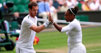 Britain's Andy Murray and Serena Williams of the U.S. at the 2019 Wimbledon Championships