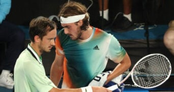 Daniil Medvedev and Stefanos Tsitsipas at the 2022 Australian Open